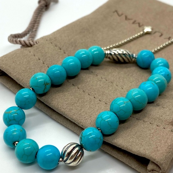 DAVID YURMAN 8mm Spiritual Turquoise Wave Beaded Silver Bracelet W/ Silv… - Picture 7 of 7